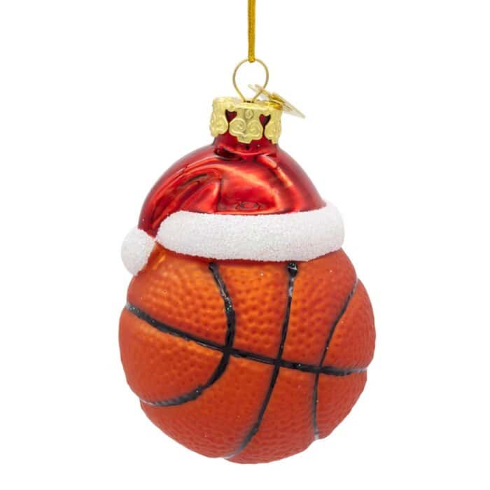 Basketball with Santa Hat Ornament Back