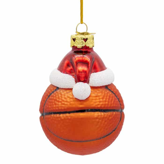 Basketball with Santa Hat Ornament Side