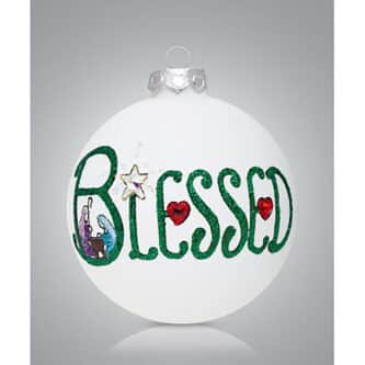 Blessed Holy Family Glass Ball Ornament Personalized