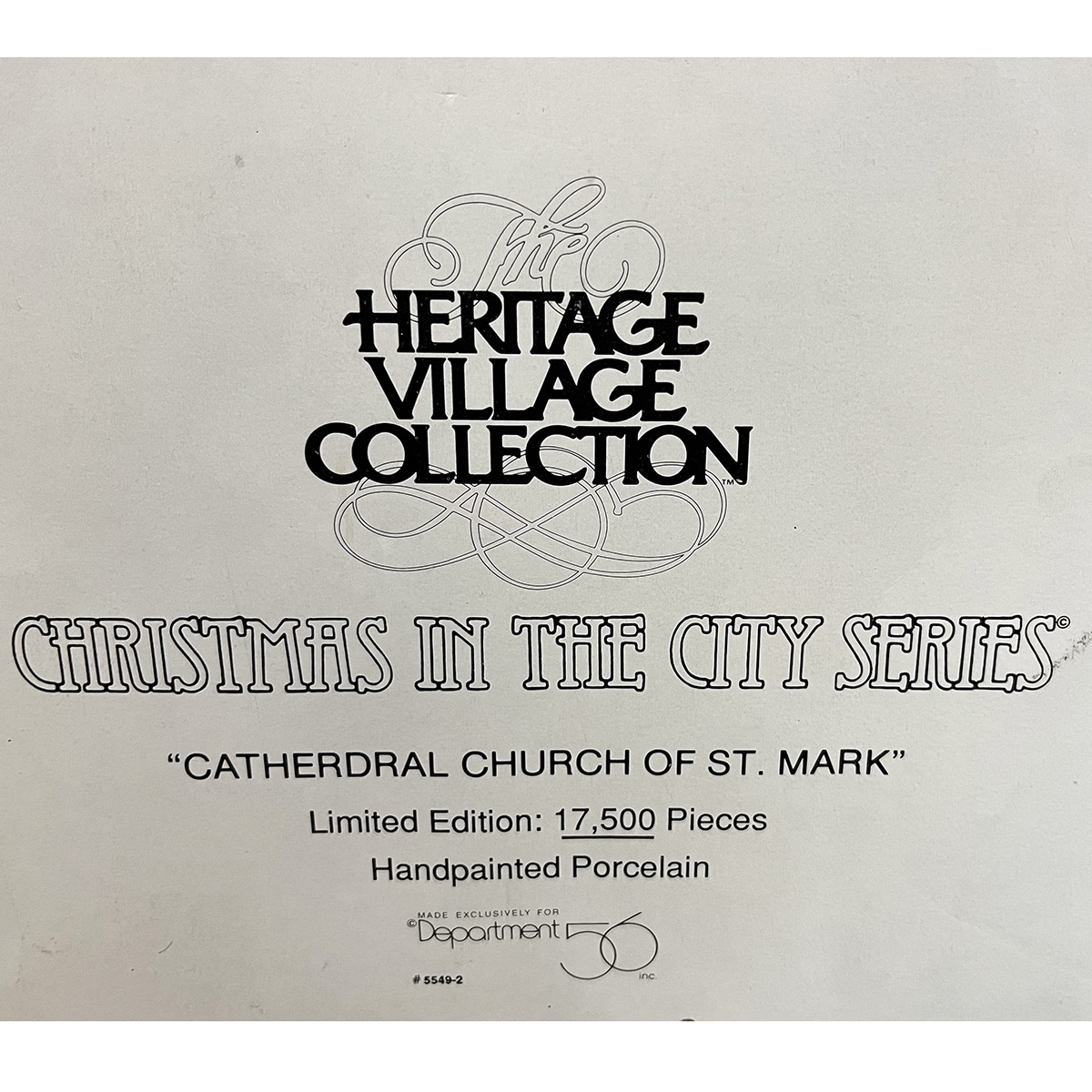 Cathedral of St Marks Christmas in the City D56 Pre owned Sleeve Mis Spell