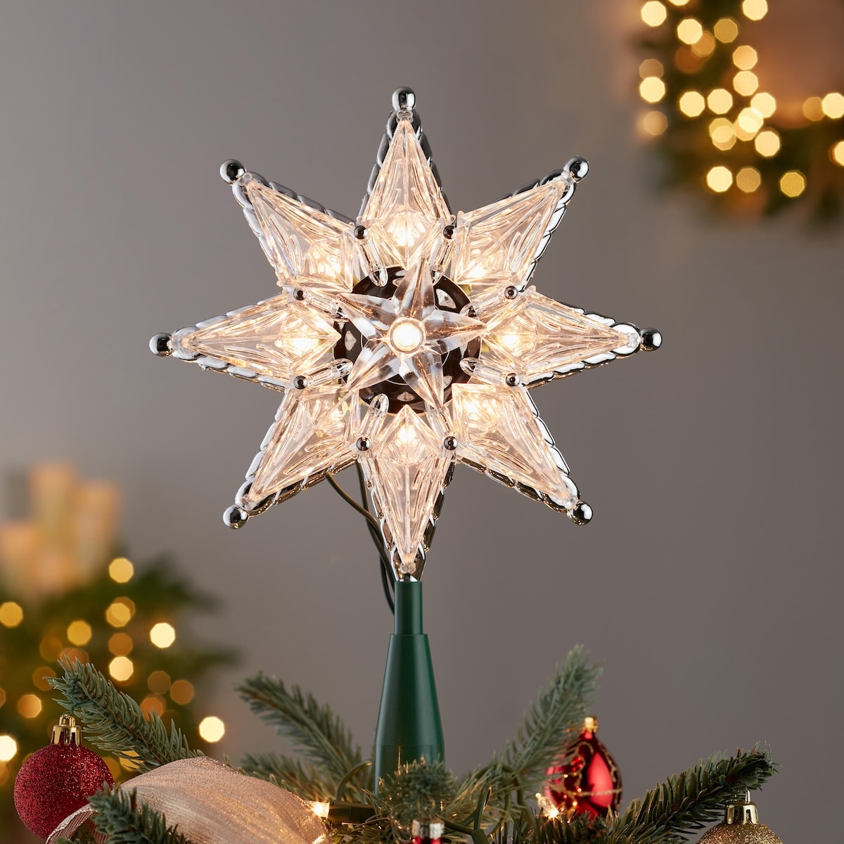 Clear Faceted Star Tree Topper Lit