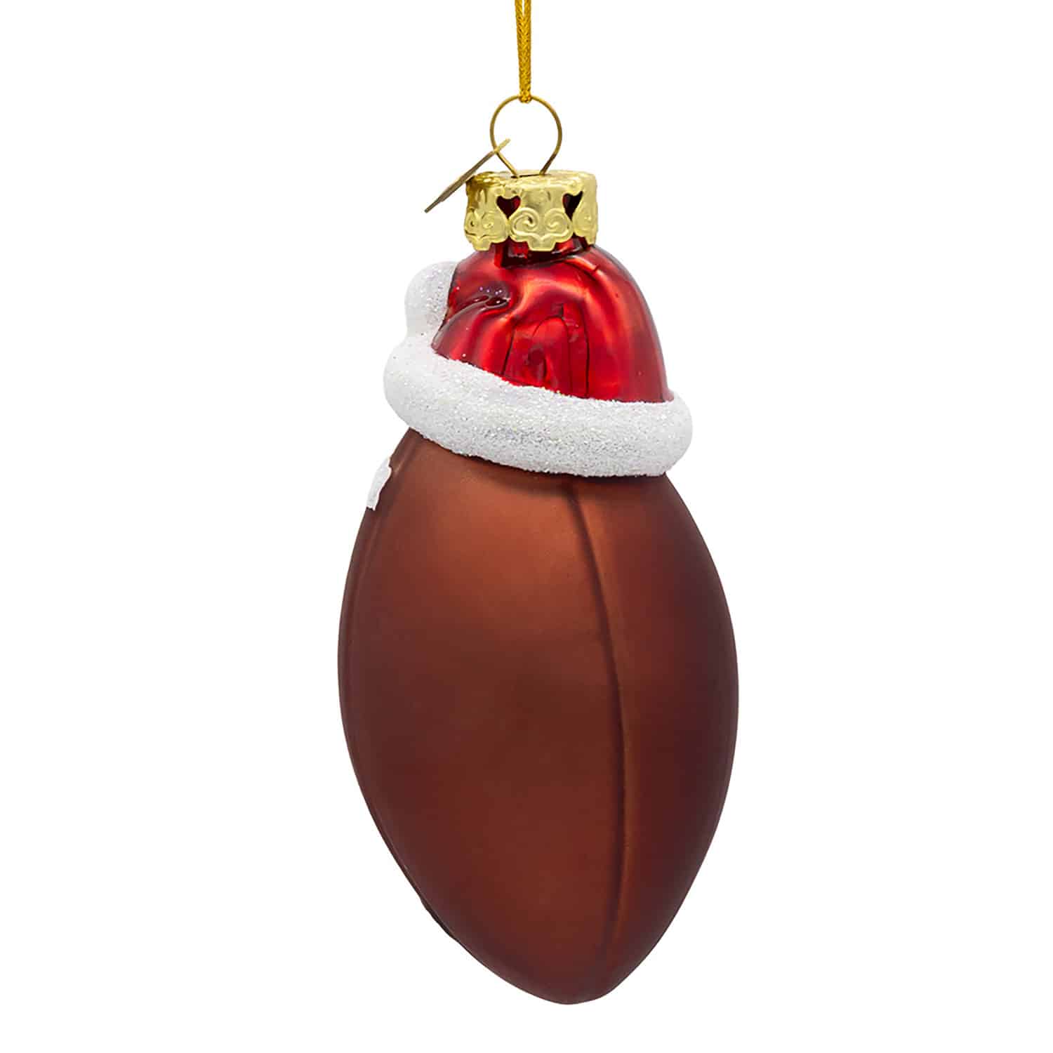 Football with Santa Hat Ornament Back