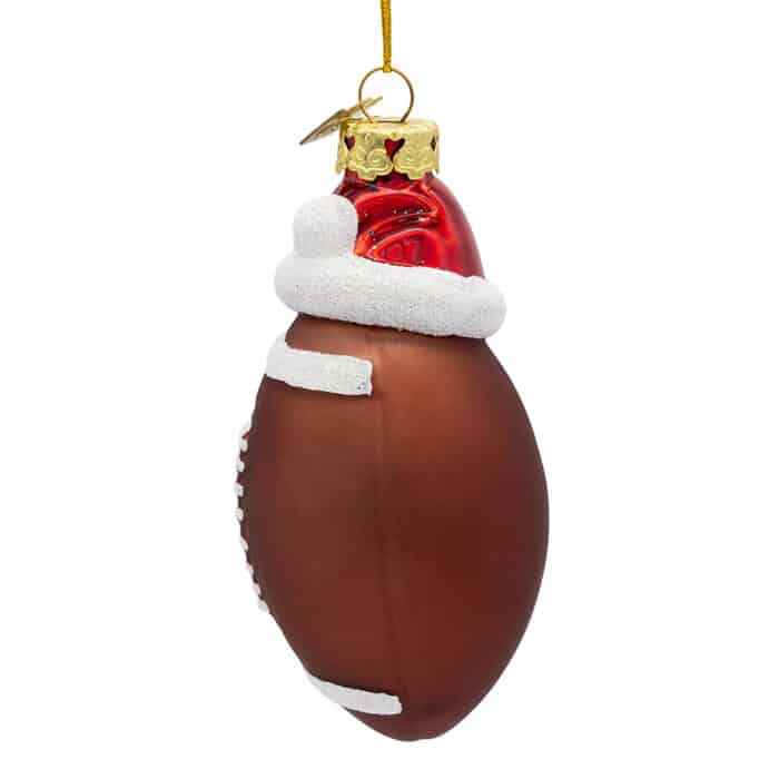 Football with Santa Hat Ornament Side
