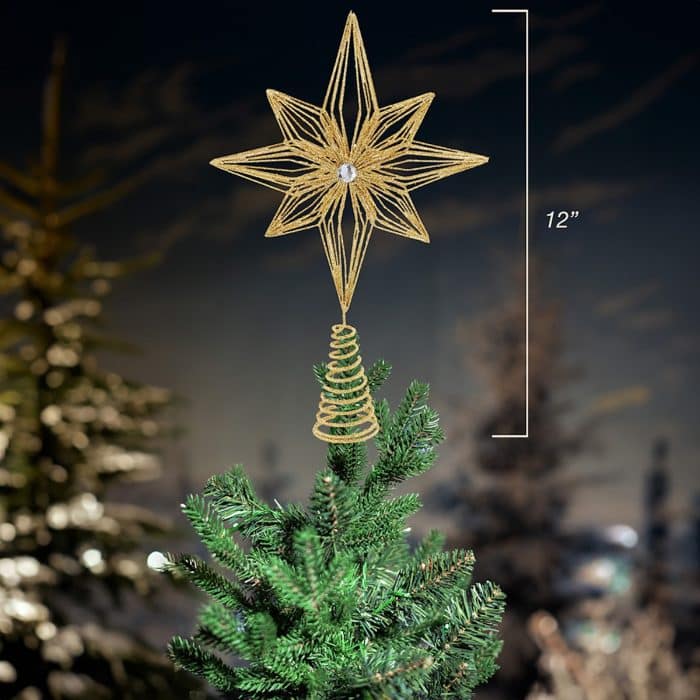Gold Glittered Star Six Point Topper Measure