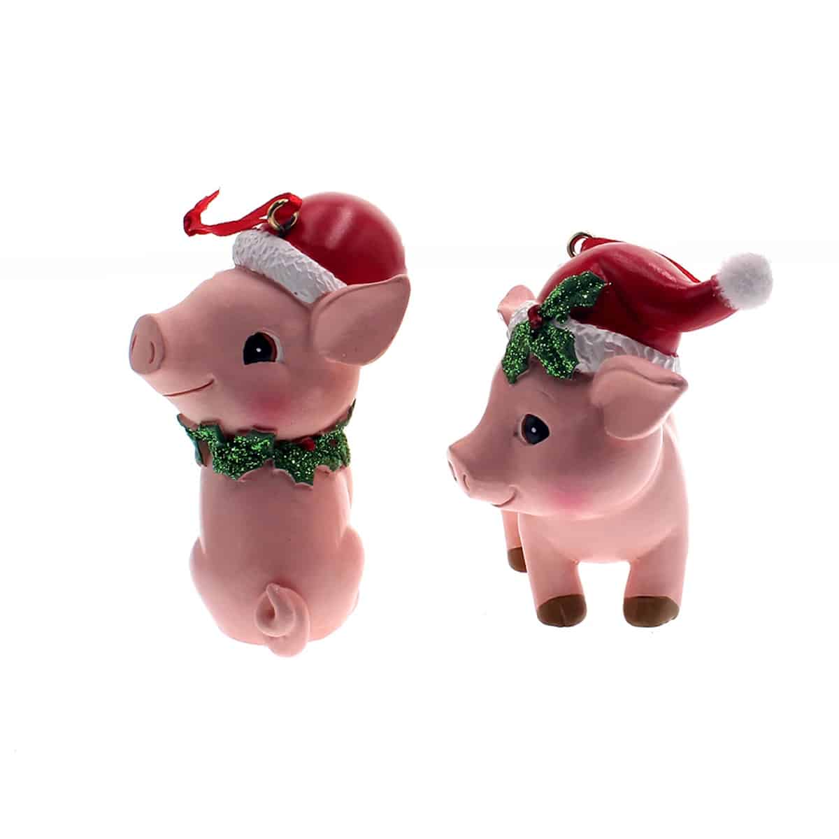 Holiday Santa Hat Pig Ornament Personalized Side