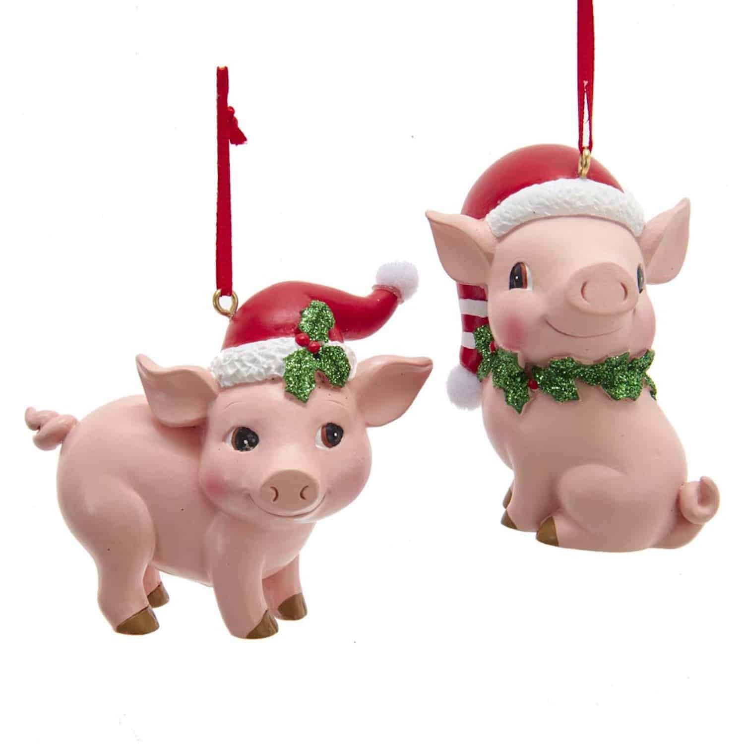 Holiday Santa Hat Pig Ornament Personalized