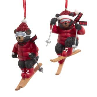 Lodge Skiing Bear Ornaments