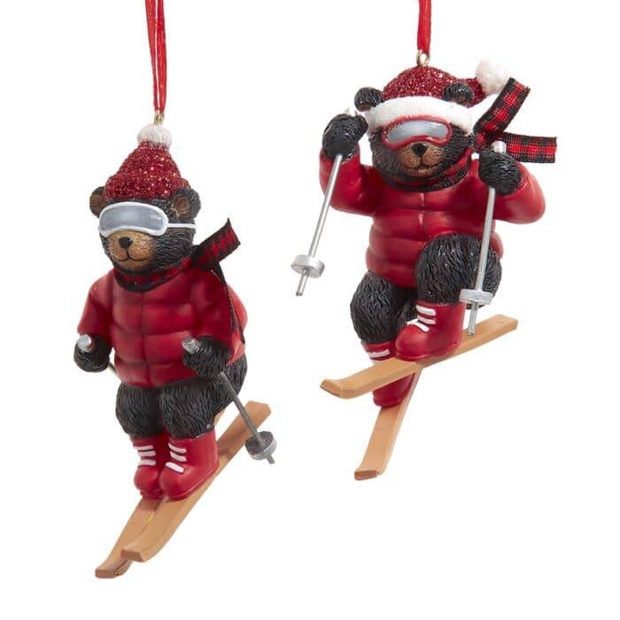 Lodge Skiing Bear Ornaments