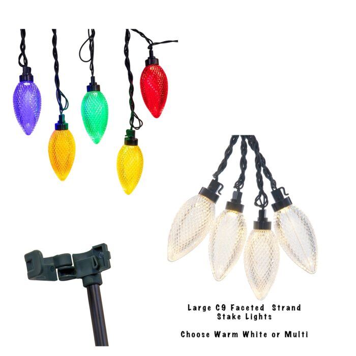 Multicolor or Warm White Super C9 Yard Stake Lights