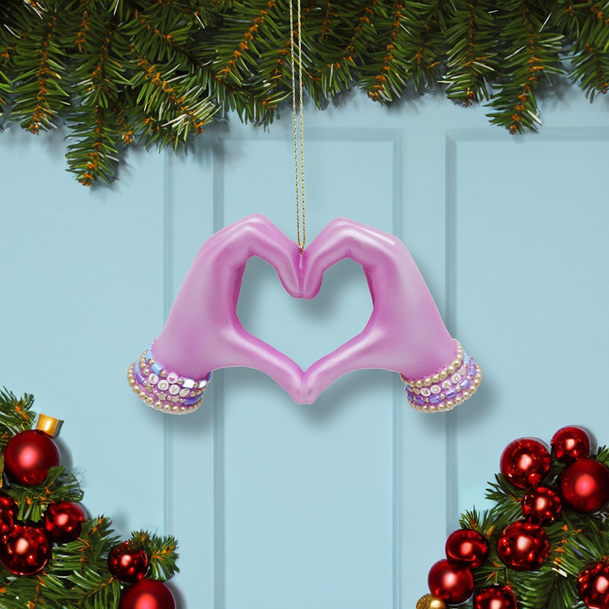 Pink Electroplated Heart Hands Ornament Glam