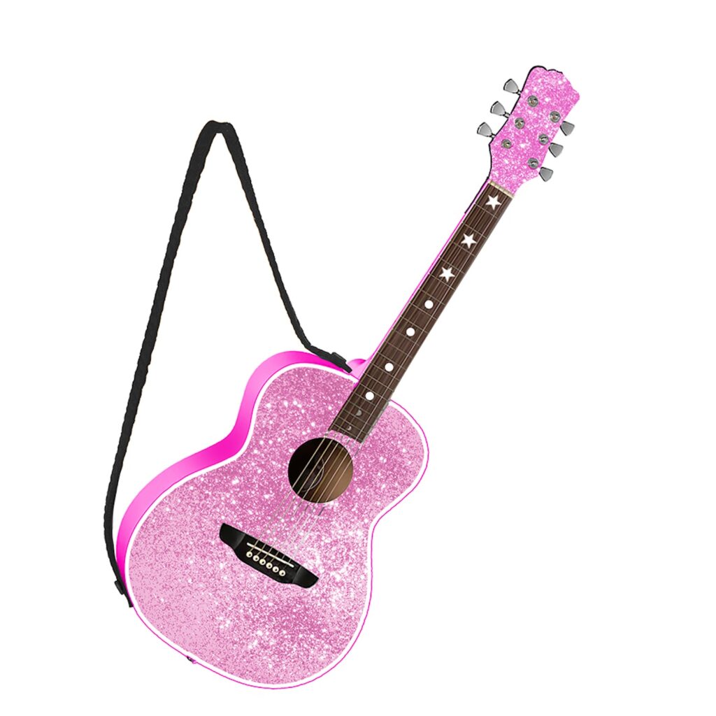 Pink Glittered Acoustic Guitar Ornament