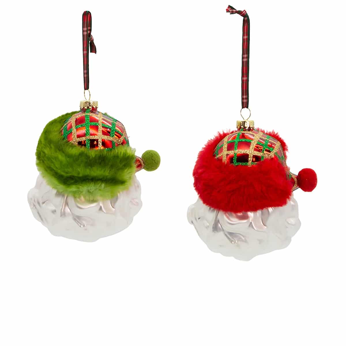 Red or Green Plaid Santa Ornaments Back