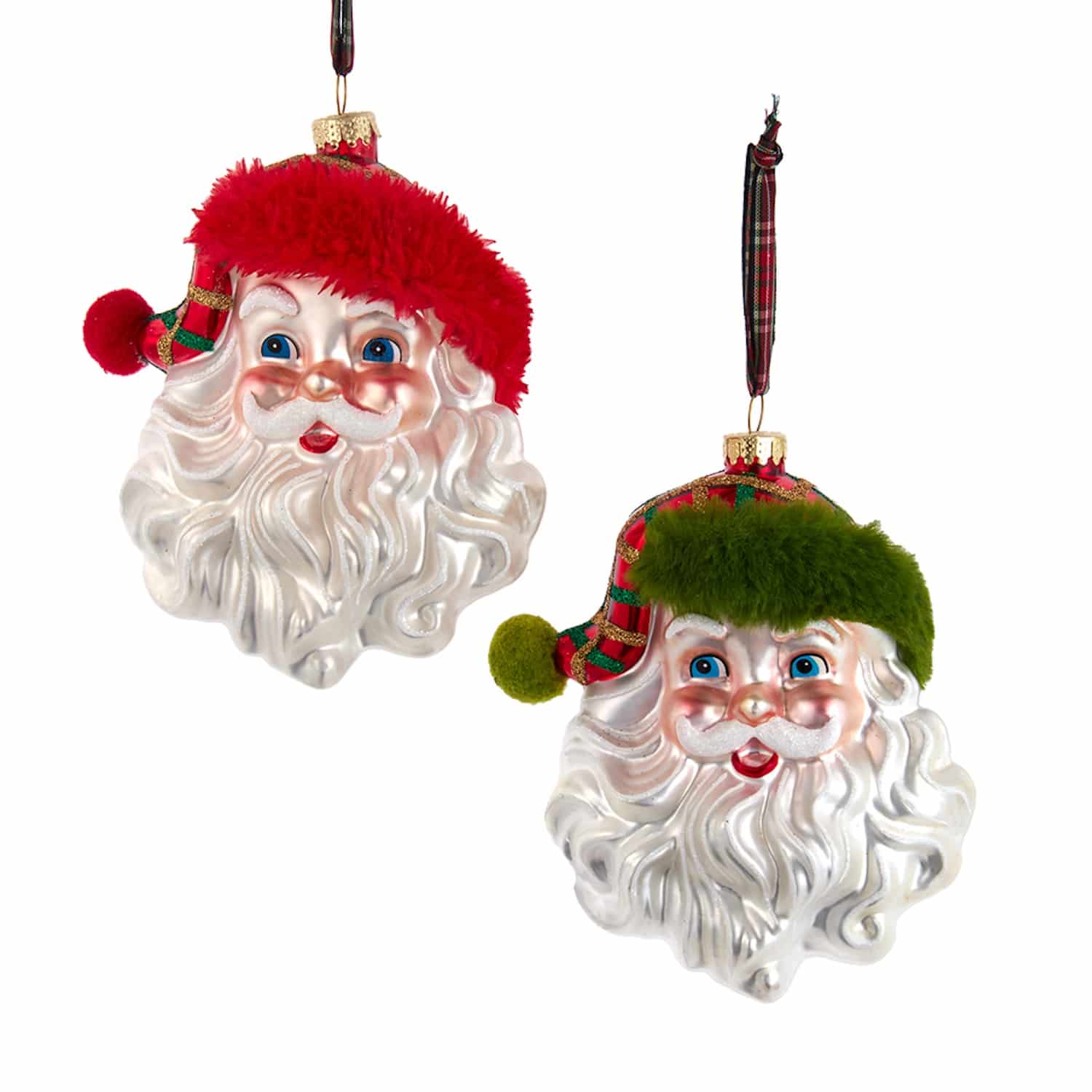Red or Green Plaid Santa Ornaments