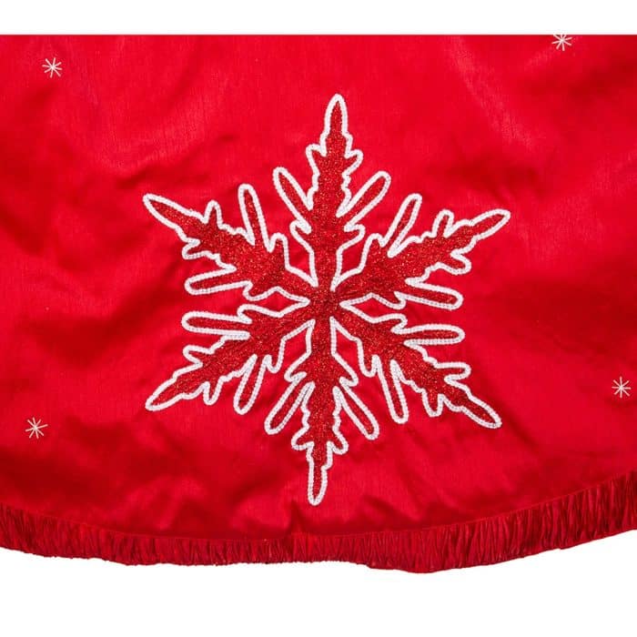 Red Snowflake Embroidered Tree Skirt 60 Close Up