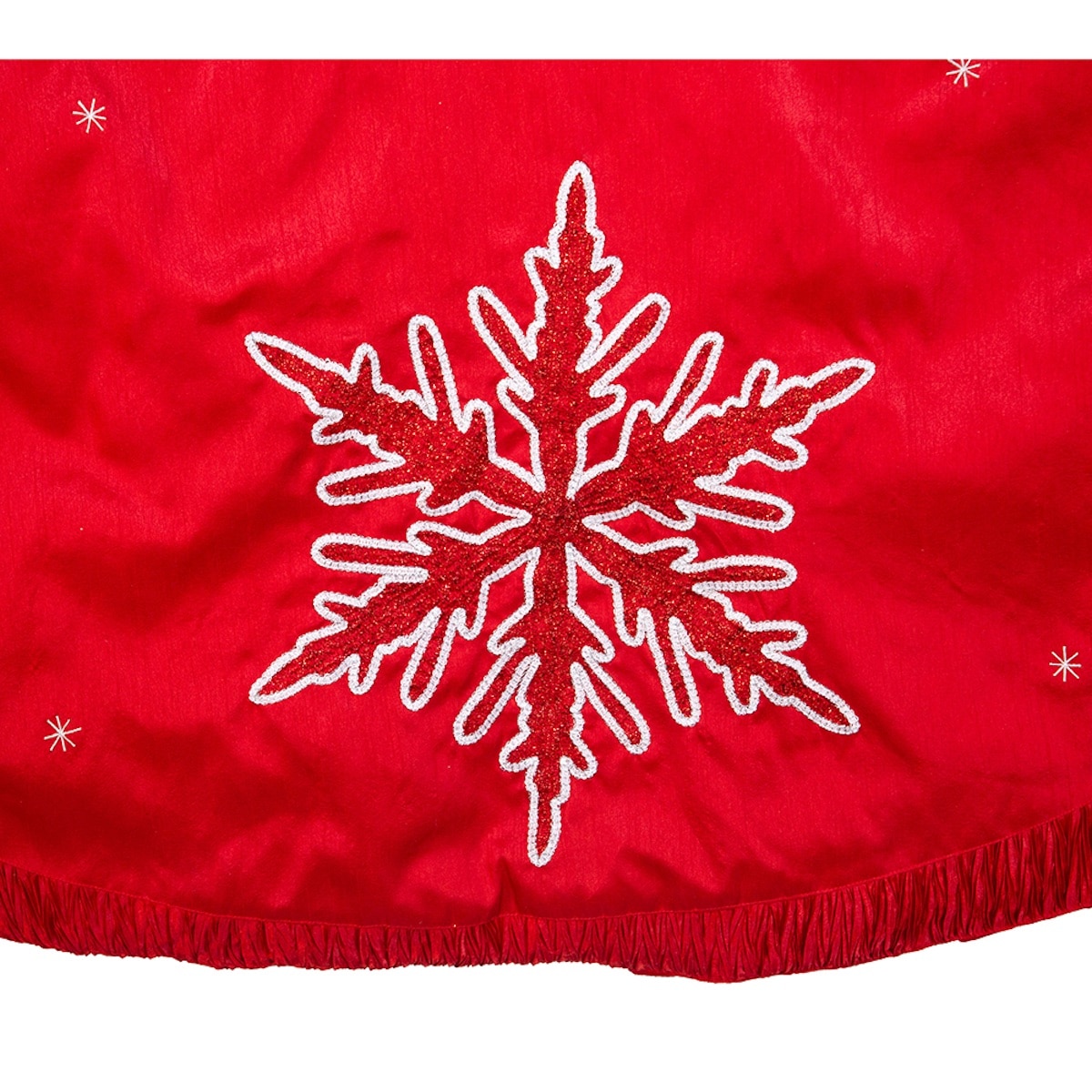Red Snowflake Embroidered Tree Skirt 60 Close Up