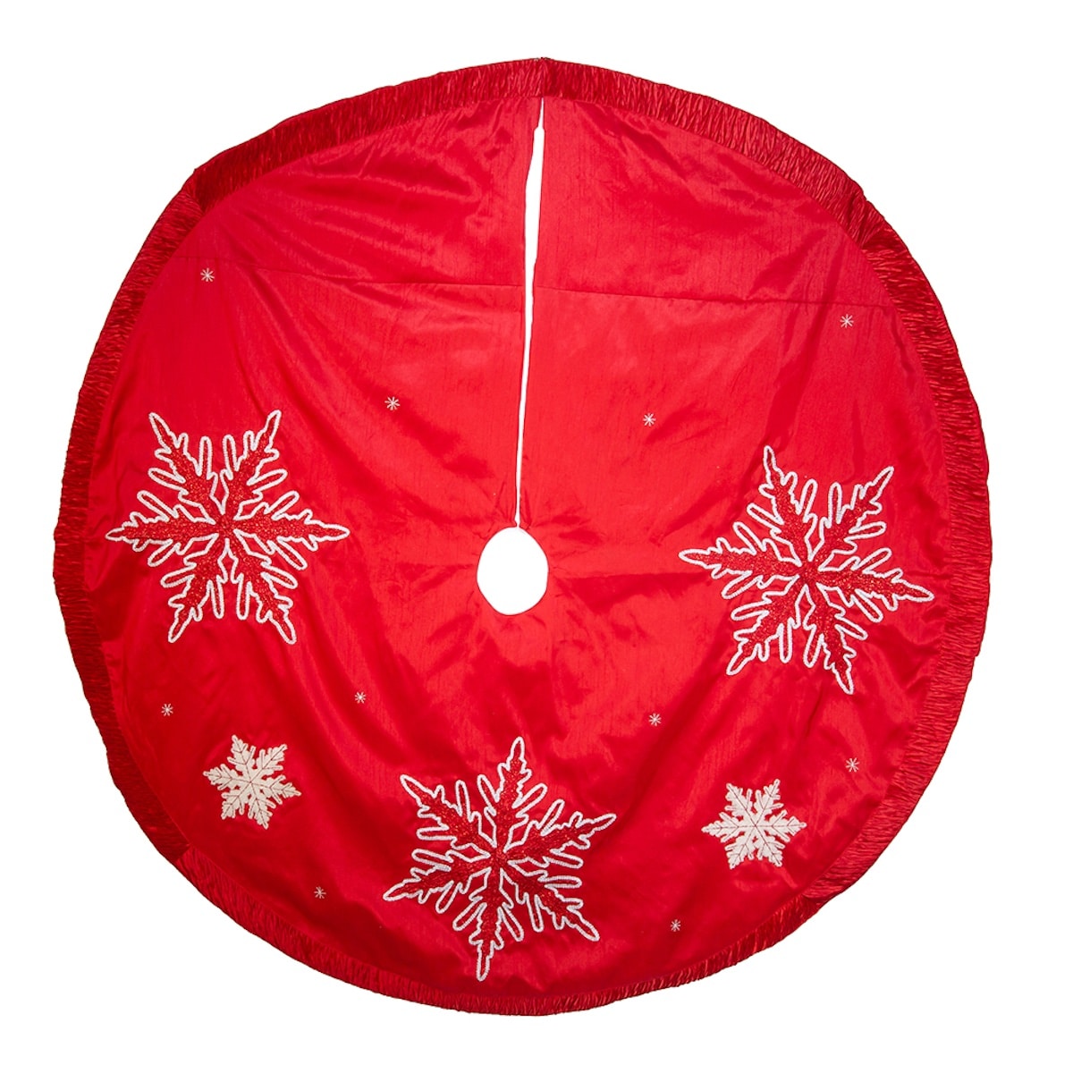 Red Snowflake Embroidered Tree Skirt 60 Round
