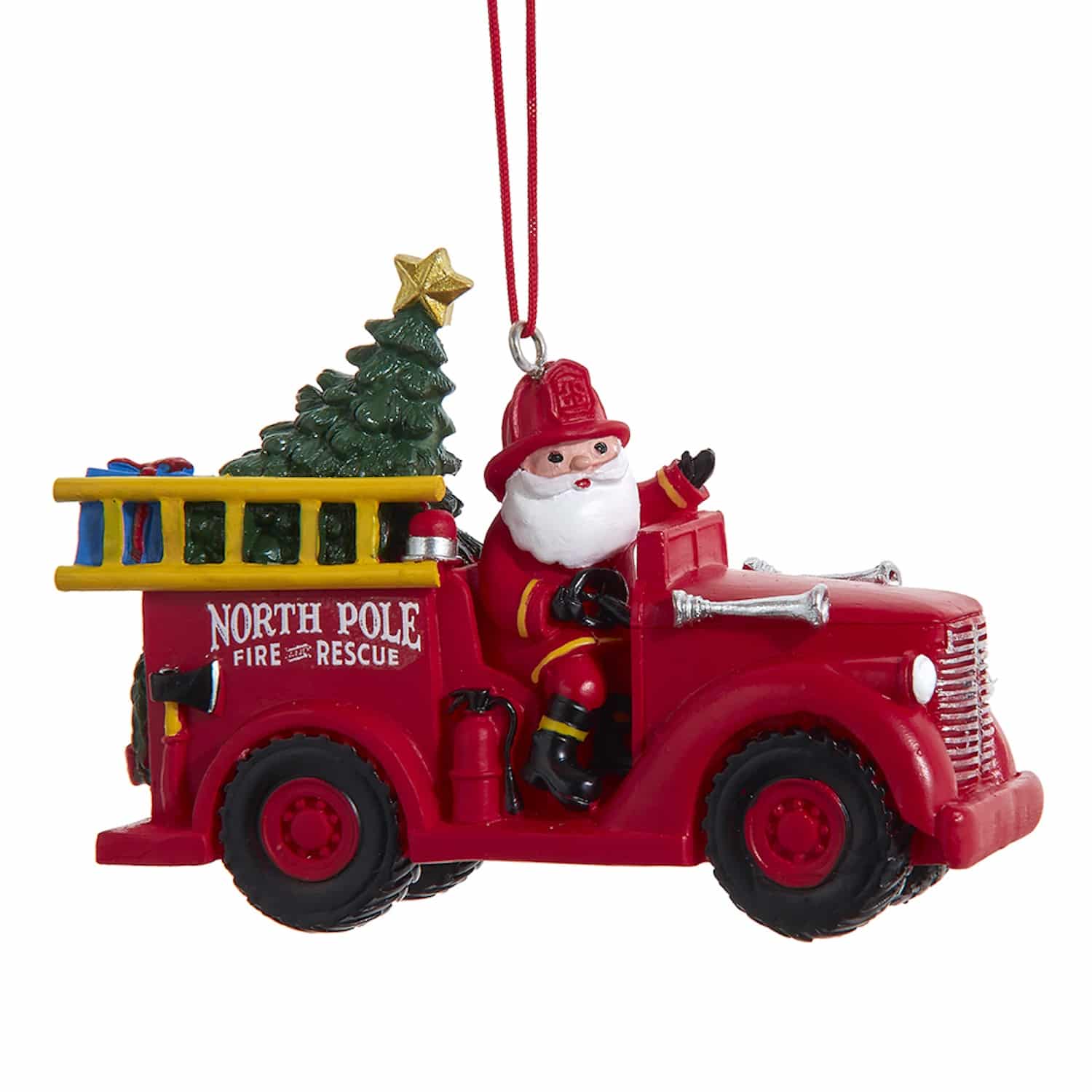 Santa in Firetruck Ornament
