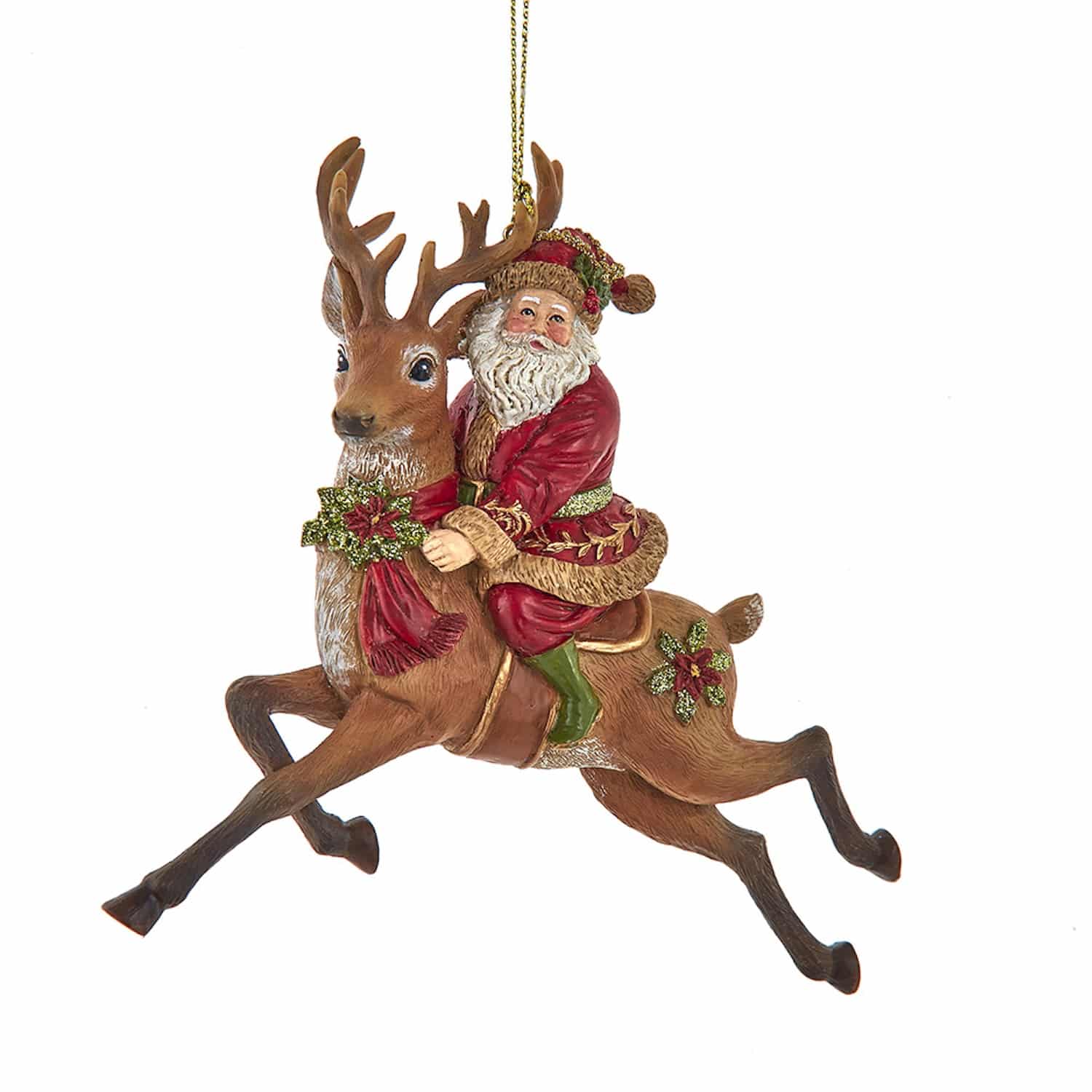 Santa Riding Christmas Reindeer Ornament