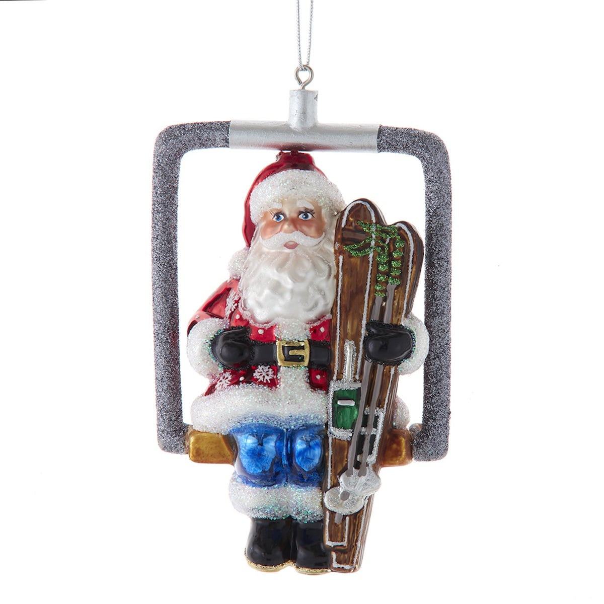 Ski Lift Riding Santa Ornament