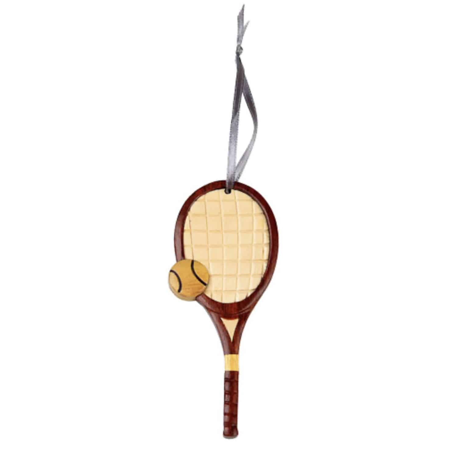 Tennis Racquet Intarsia Wooden Ornament