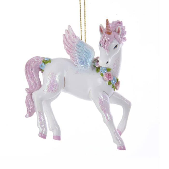 Winged Unicorn with Florals Ornament
