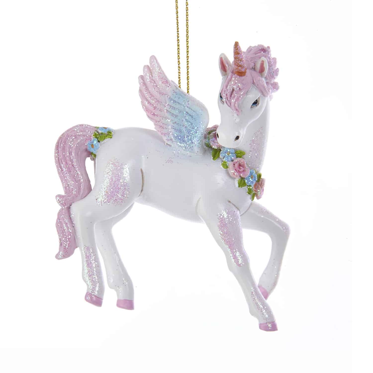 Winged Unicorn with Florals Ornament