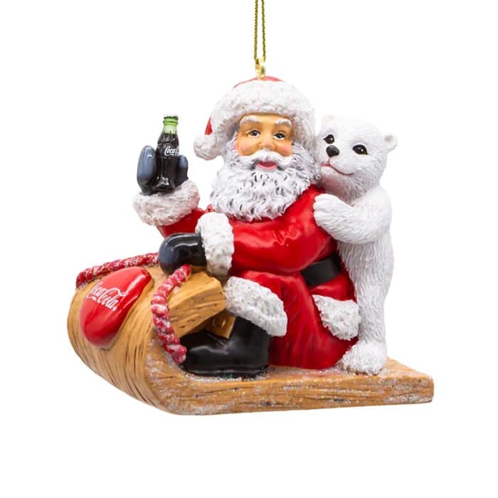 Coca cola® Santa Cub on Sled Ornament