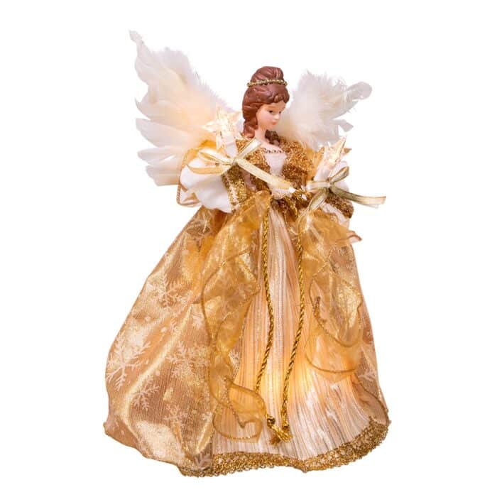 Gold Filigree Trim Angel Tree Topper Quarter Side View