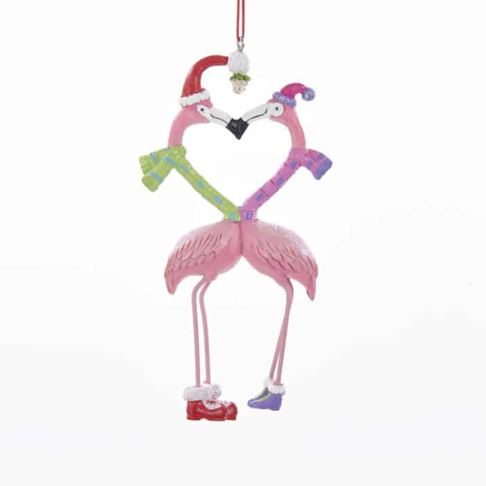 Kissing Flamingos Mistletoe Ornament
