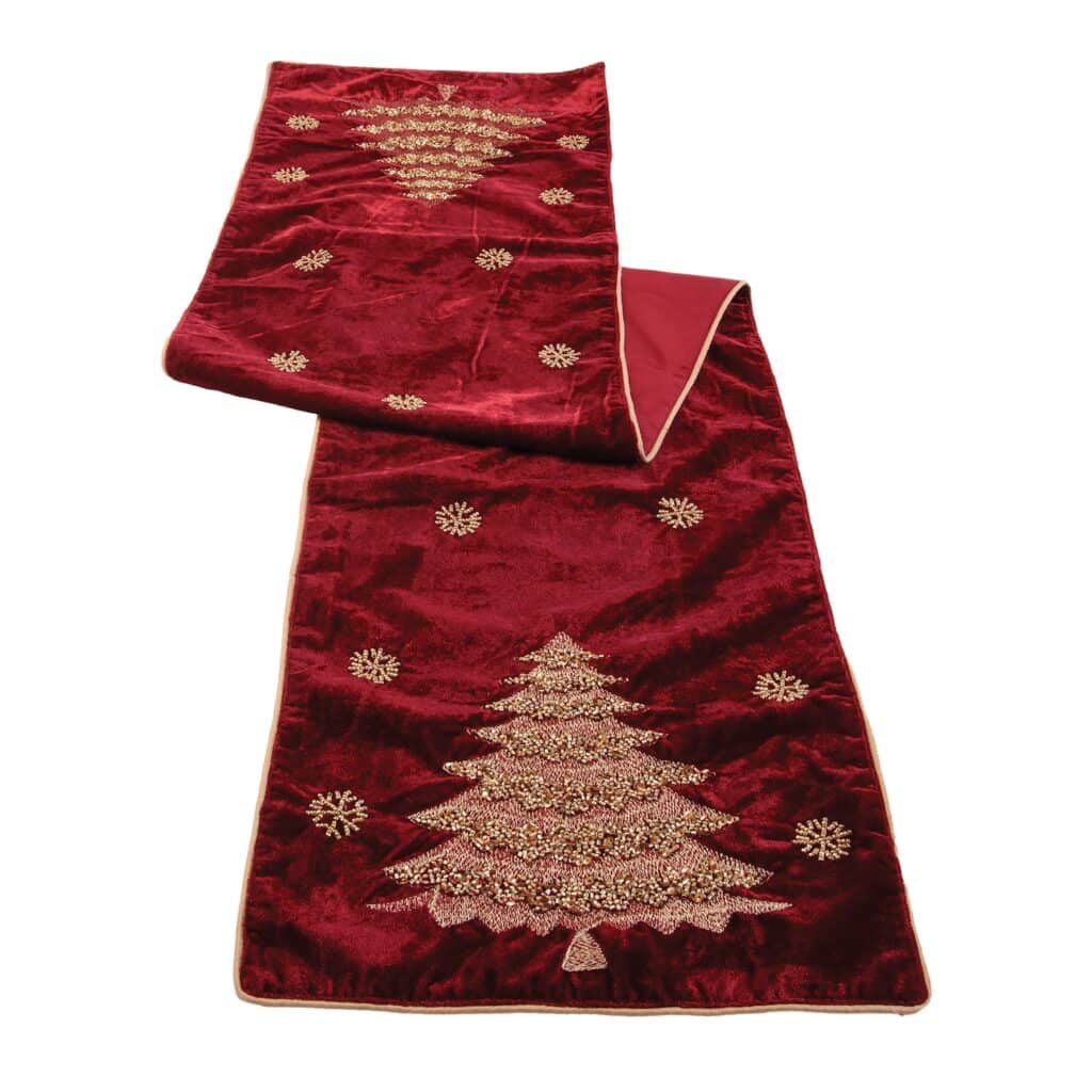 Pine Tree Embroidered and Bead Table Runner