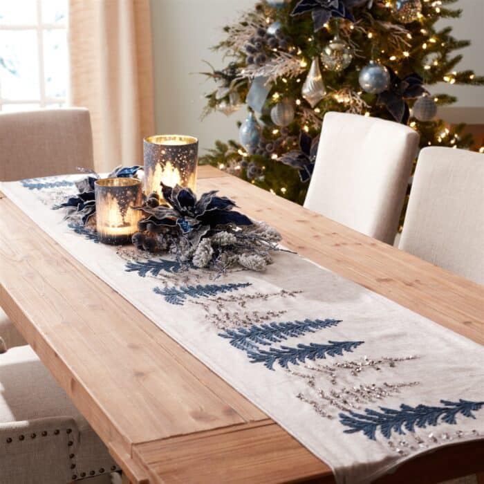 Pine Tree Embroidery and Sequins Table Runner Glam