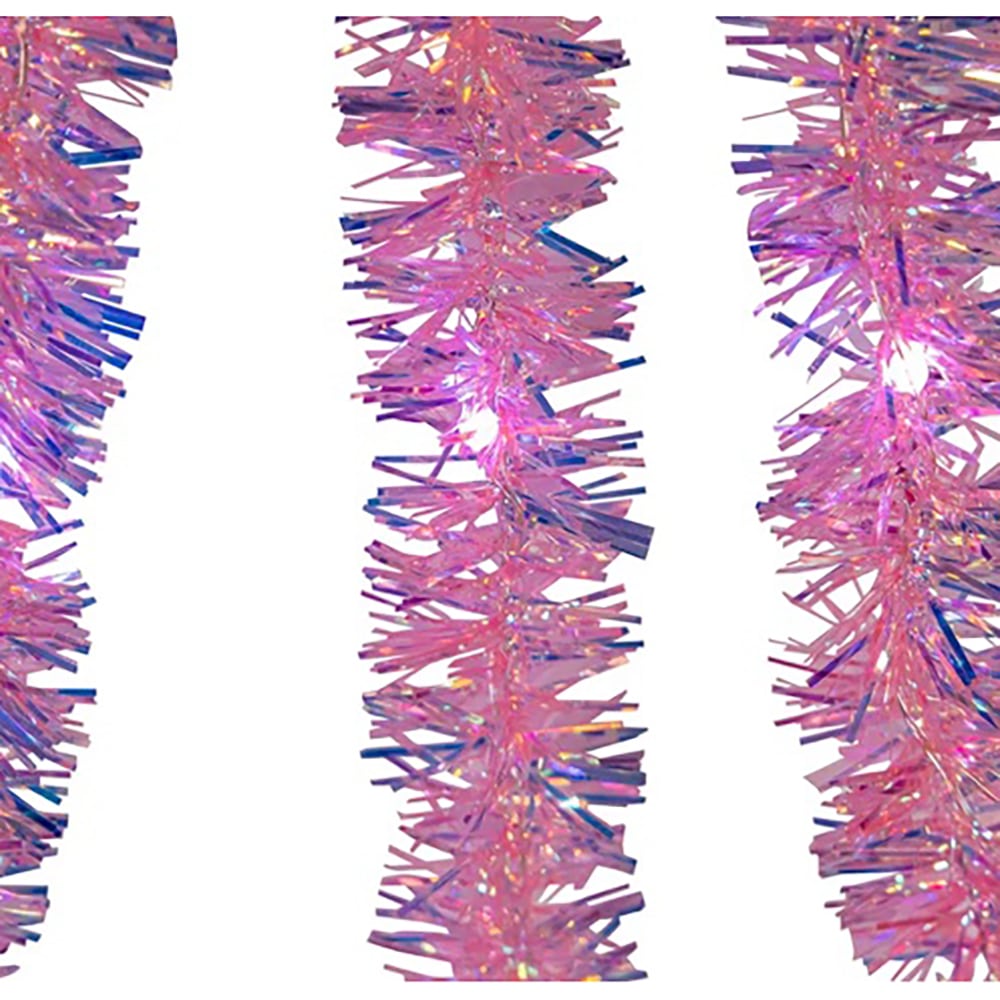 Pink Iridescent Tinsel Cascade Led Light Set Close Up