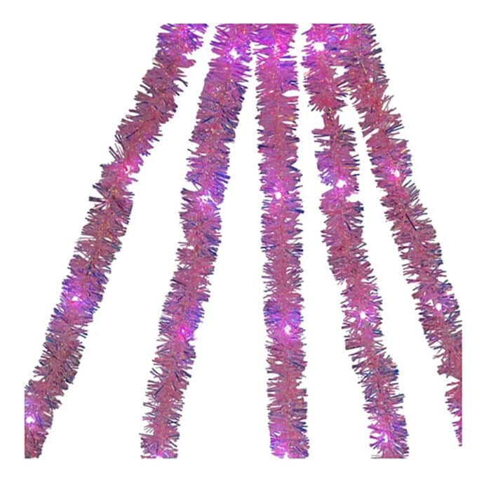Pink Iridescent Tinsel Cascade Led Light Set Strands
