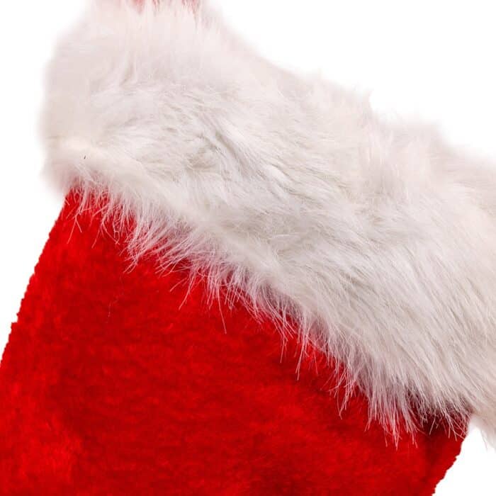 Red with White Faux Rabbit Fur Cuff Stocking Close Up Cuff