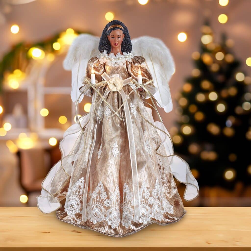 Rose Gold Gown Angel Tree Topper Glam
