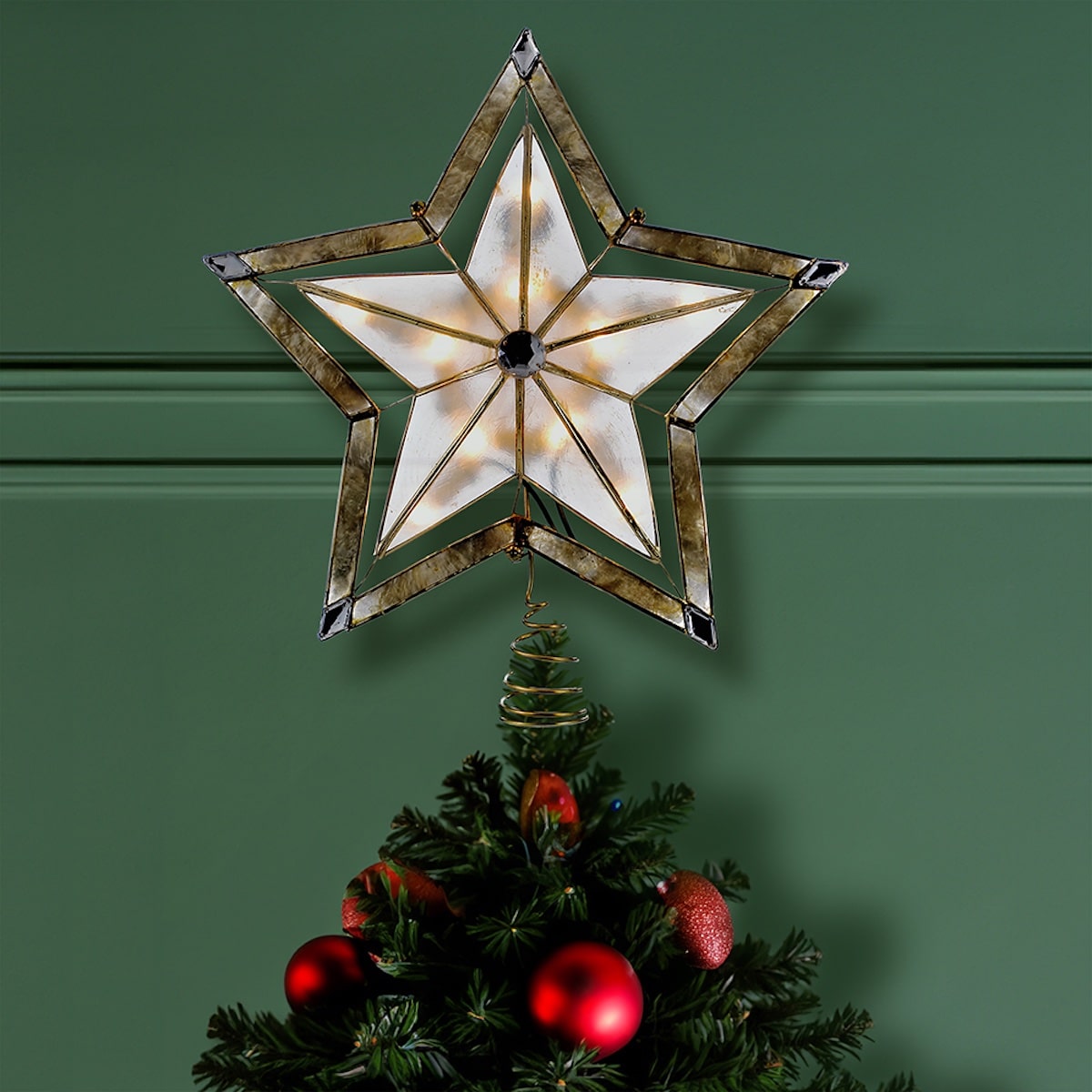 Smoke Capiz Shell Star Tree Topper Glam
