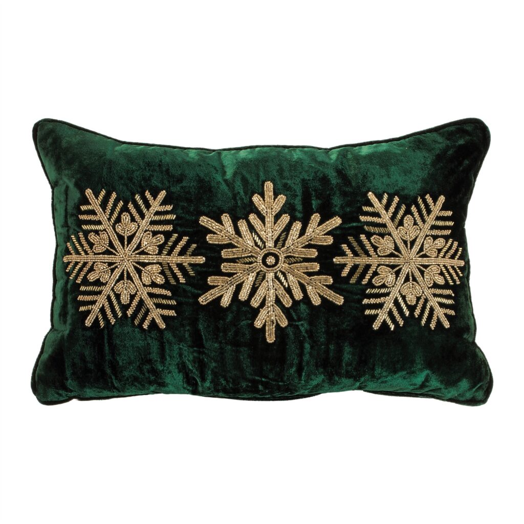 Snowflake Gold Beaded Pillow