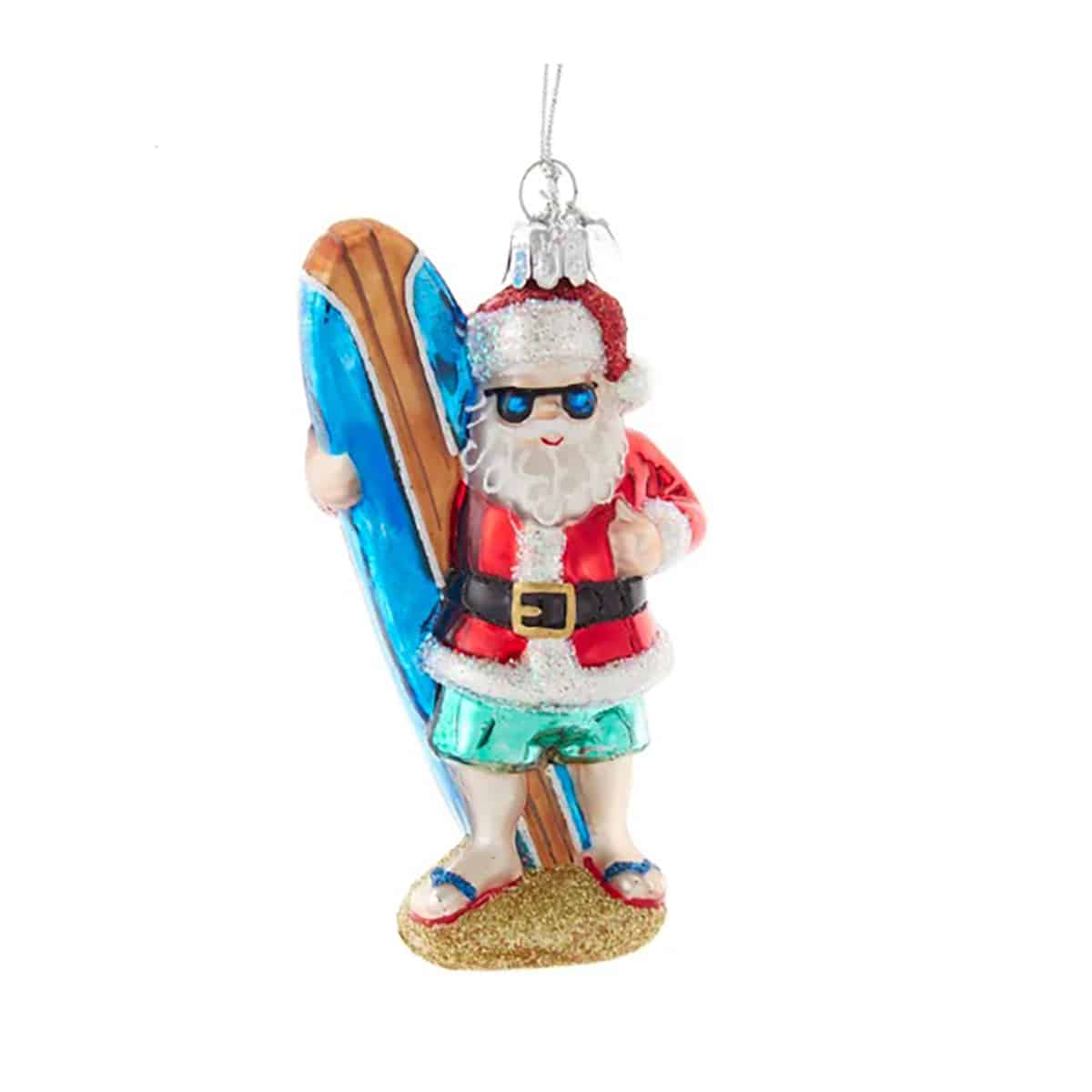 Surfing Beach Santa Ornament