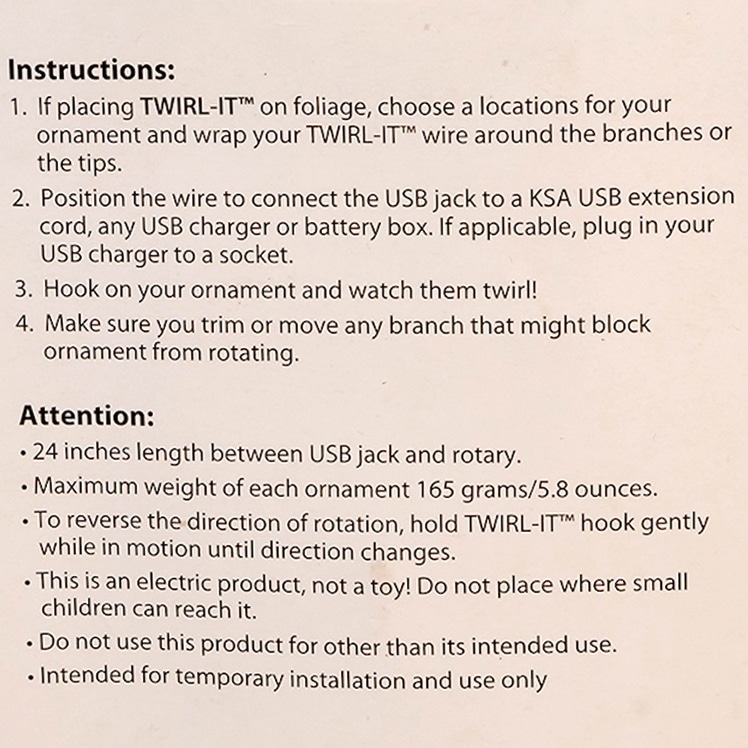 Twirl it Usb Ornament Package Back