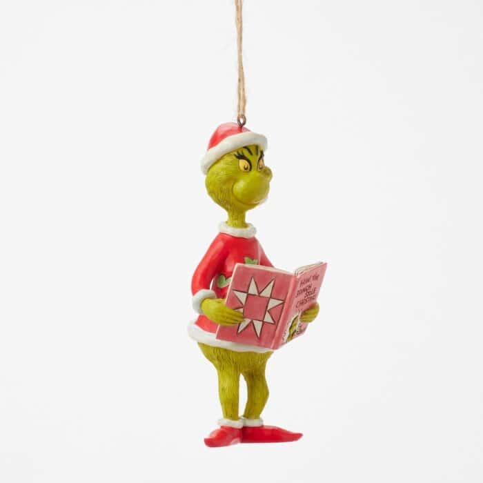 Grinch with Book Ornament by Jim Shore Side