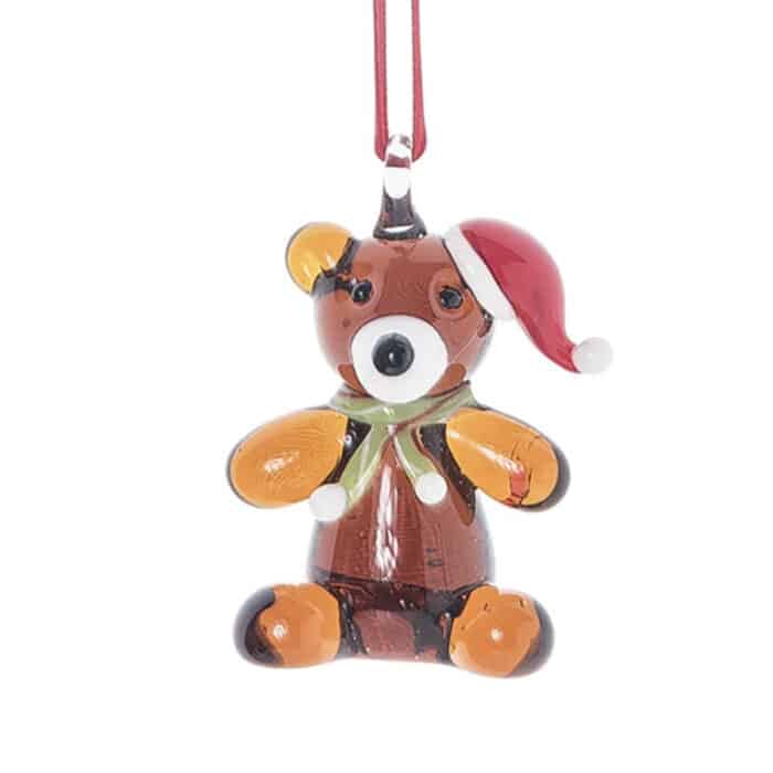 Santa Hat Teddy Bear Ornament Brown