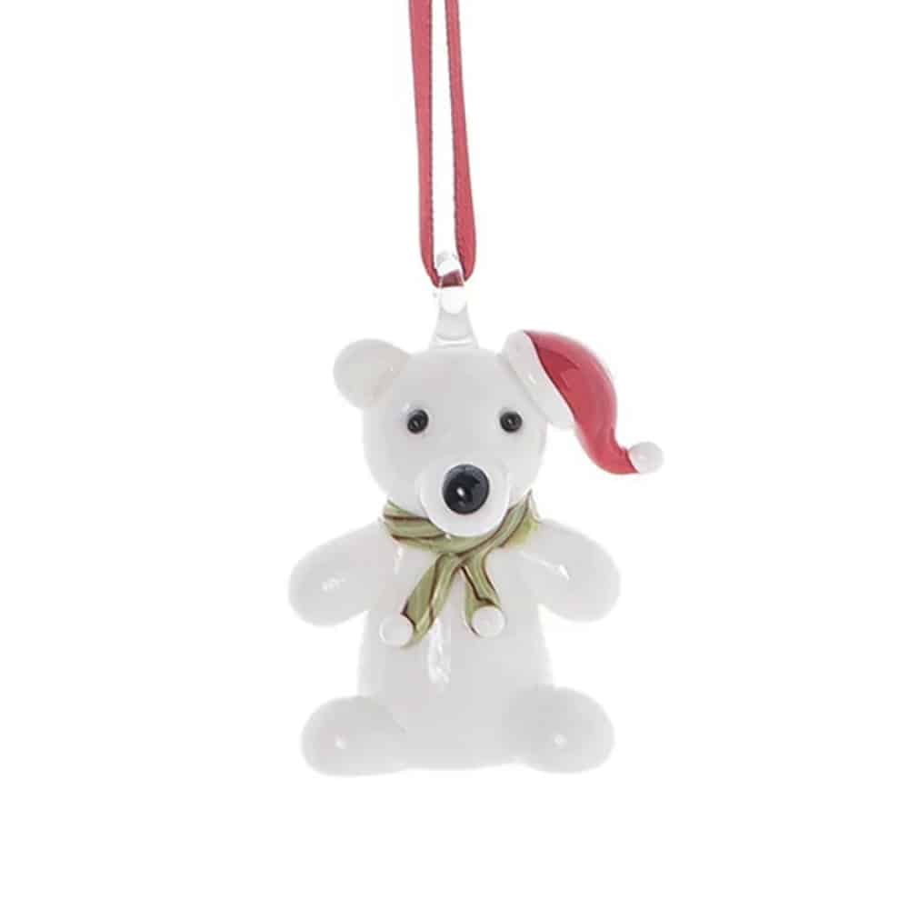 Santa Hat Teddy Bear Ornament White