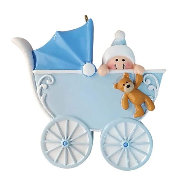 Baby in Carriage Ornament Personalized Blue