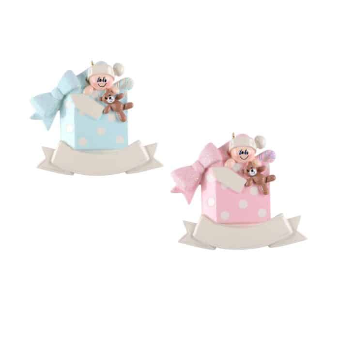 Baby in Gift Box Ornament Personalized