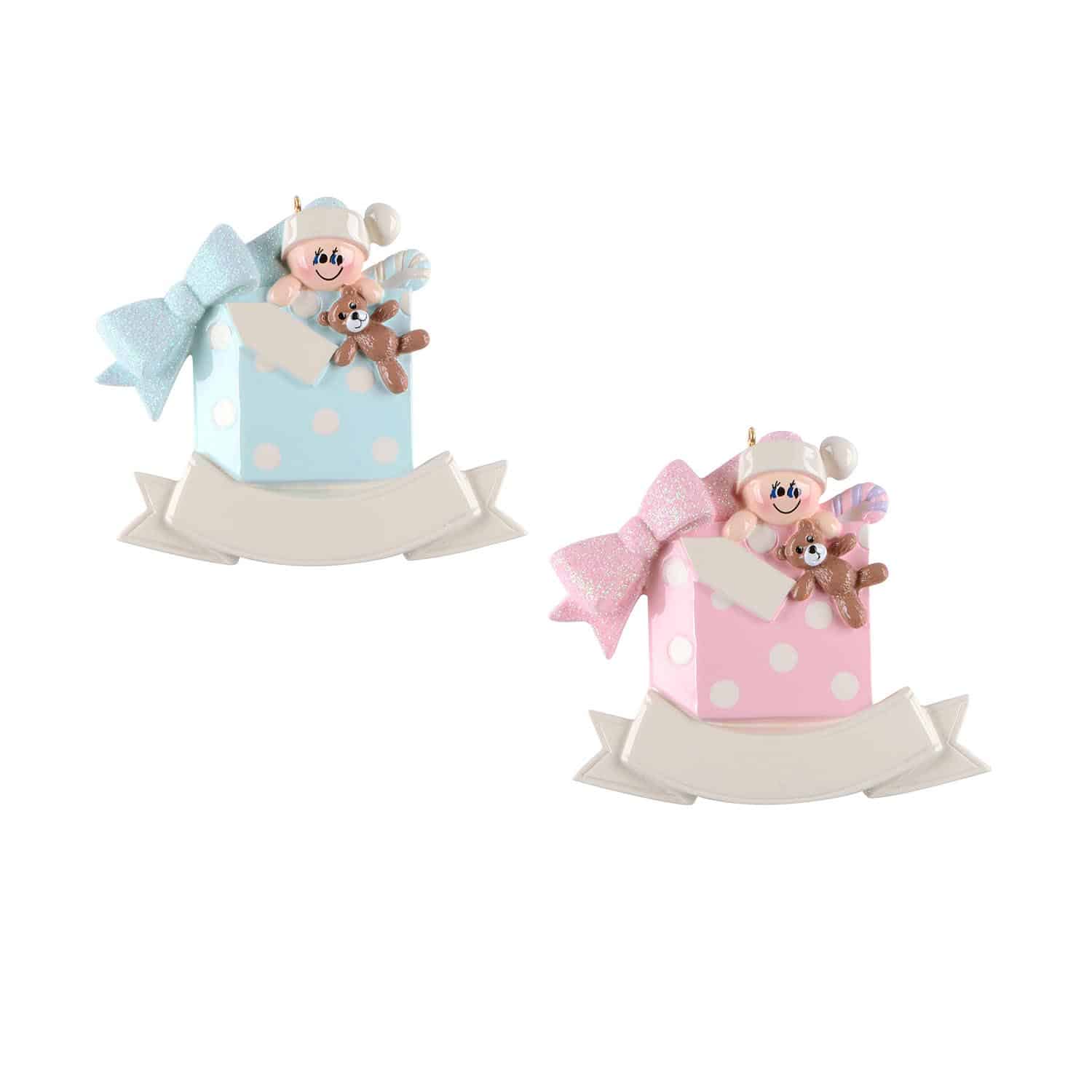 Baby in Gift Box Ornament Personalized