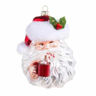 Cocoa Drinking Winking Santa Ornament