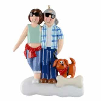 Cool Couple With Pup Ornament Personalize