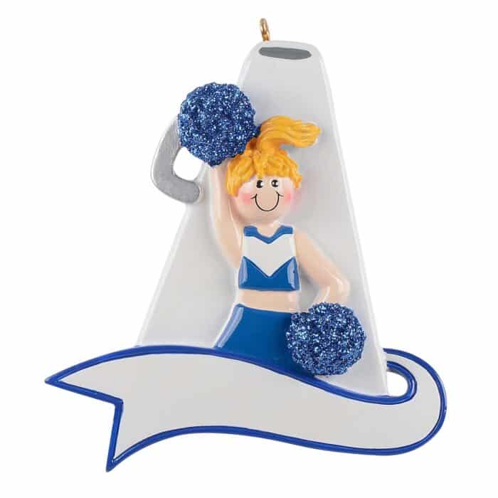 Megaphone Cheerleader Ornament Personalized Blue Blonde