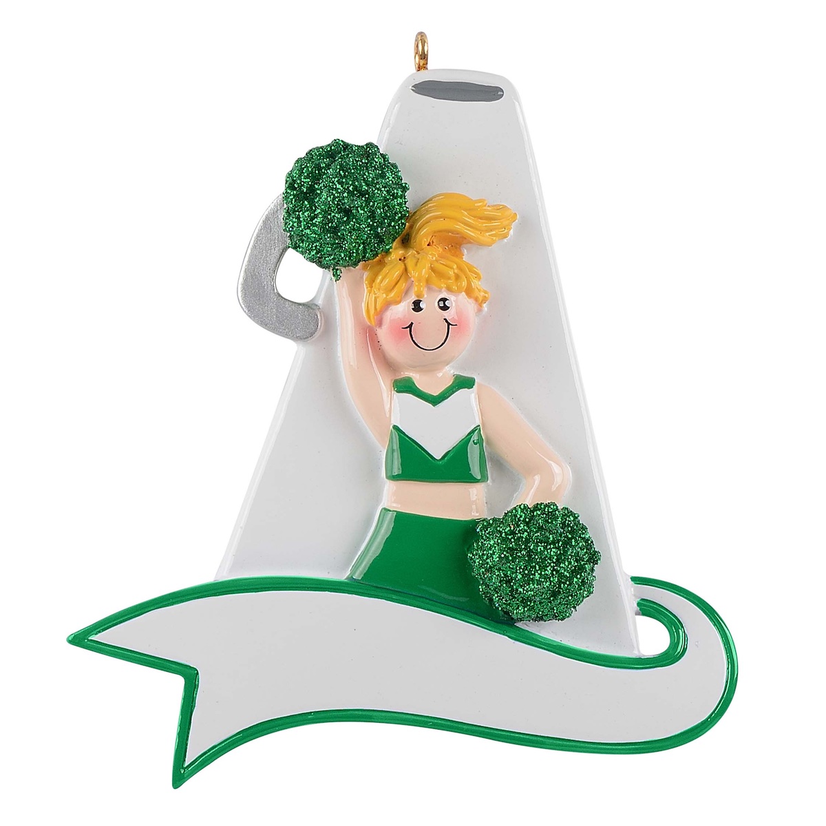 Megaphone Cheerleader Ornament Personalized Green Blonde