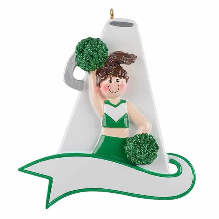 Megaphone Cheerleader Ornament Personalized Green Brown